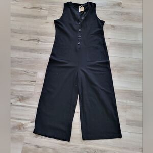 Black Sleeveless Cotton Crop Chore Pocket Jumpsuit Sz XL Crew & Co NWT